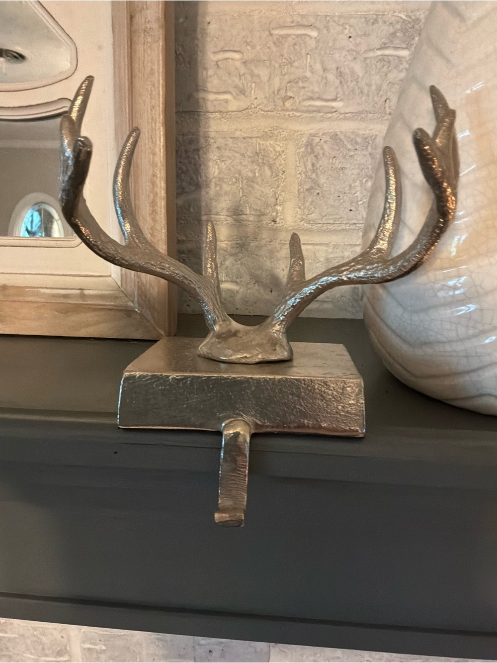 West Elm Silver Antler Mantel Stocking Holder